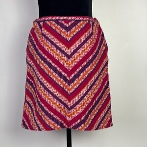 Bobbie Brooks wool woven colourful striped skirt with side button closure small